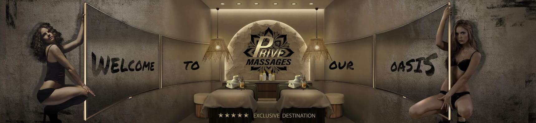 Massage spa promotional banner with welcoming message.