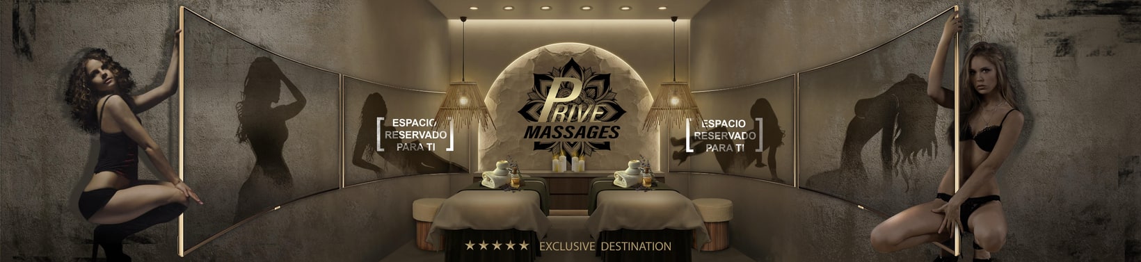 Luxury massage room with elegant decor.